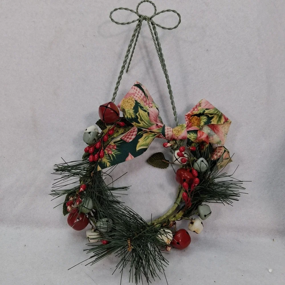 Unbranded Wreath Unisex OS Christmas Rustic Jingle Bell Pine Floral Bow EUC